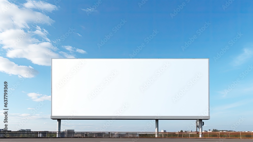 Poster empty billboard with white screen and sky backdrop advertisement space for business. mockup image