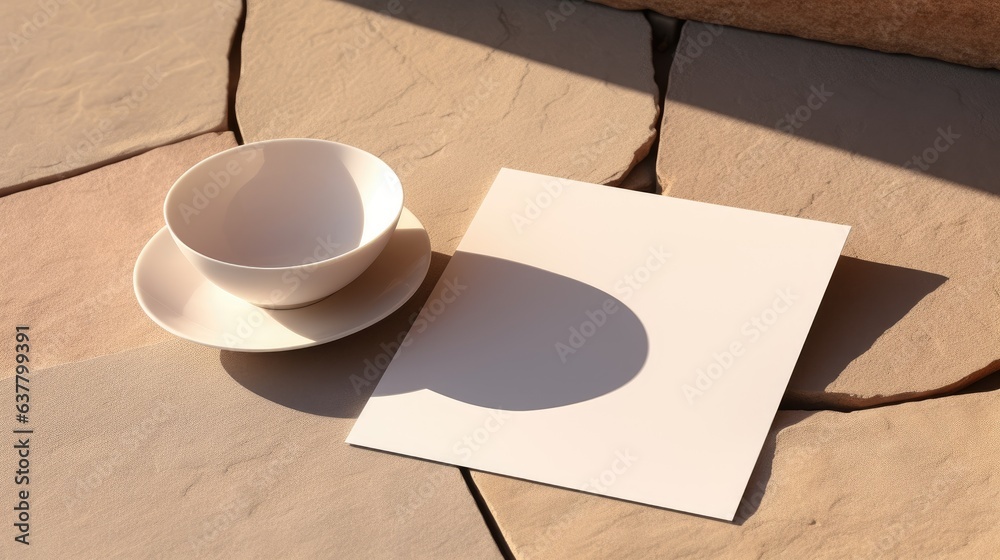 Aufkleber minimalist mockup for a business brand template with blank card and envelope on a gray plate situate