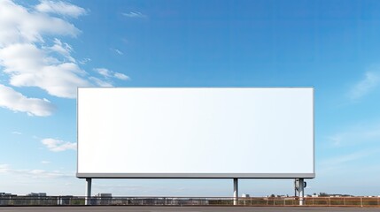 Obraz premium Empty billboard with white screen and sky backdrop Advertisement space for business. Mockup image