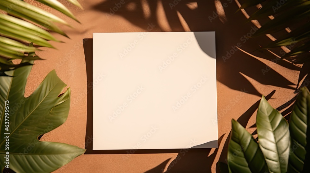 Poster Minimal business brand template with flat lay top view on ginger background. Mockup image