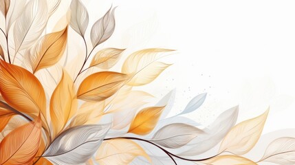 Fototapeta premium Autumn Fall Seasonal Floral background with textures and detail with red and yellow leaves with soft focus light and outlined leaves on white background. Abstract floral organic wallpaper background 