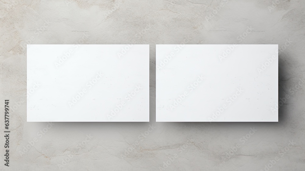 Poster two business cards shown horizontally on a textured white background . mockup image
