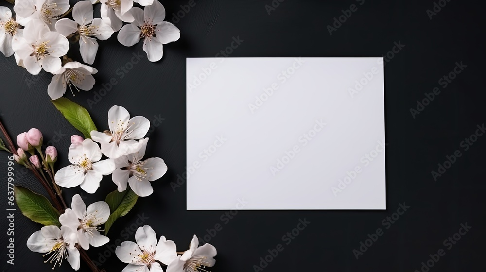 Aufkleber minimalist branding template with mockup space on black table aesthetic boho design overhead view of