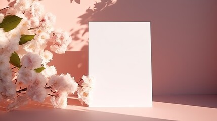 Minimal business brand template with copy space flowers and stunning lighting effects on a blank card. Mockup image
