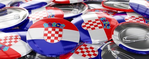 Croatia - round badges with country flag - voting, election concept - 3D illustration - obrazy, fototapety, plakaty