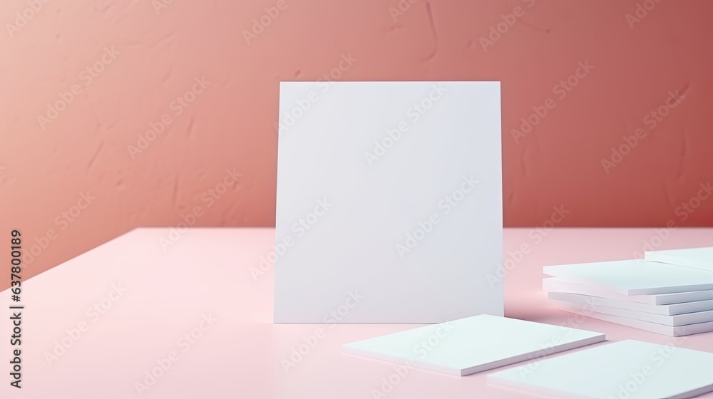 Aufkleber table with blank cards for business branding and copy space. mockup image