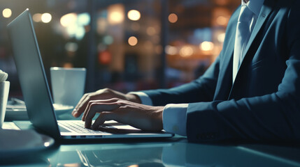 Businessman laptop using ,Social, media, Marketing concept with generative Ai
