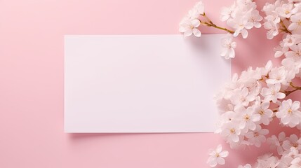 Mockup card with blank space gypsophila flowers and pastel pink background Minimal brand template