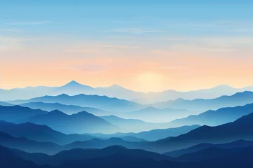 Foto op Plexiglas Illustration of mountain top view with sunrise light © Sewupari Studio