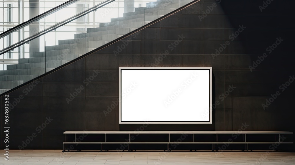 Poster mockup of blank billboard template next to stairs ooh media mockup in underpass digital display at t