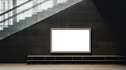 Mockup of blank billboard template next to stairs OOH media mockup in underpass digital display at train station