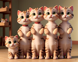 A group of adorable kittens in the room.
