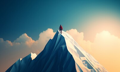 Goal to success for level up with person climbing on route slope to mountain peak. human performance limit concepts. growth mindset and motivation. Generative AI