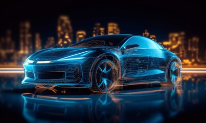 EV electric car system. futuristic car in night. Generative AI