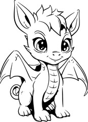 Coloring Page Cute Dragon - Vector Format