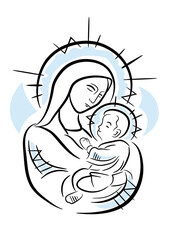 Obraz na płótnie Canvas Illustration of Virgin Mary holding baby Jesus