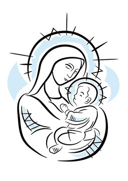 Illustration of Virgin Mary holding baby Jesus