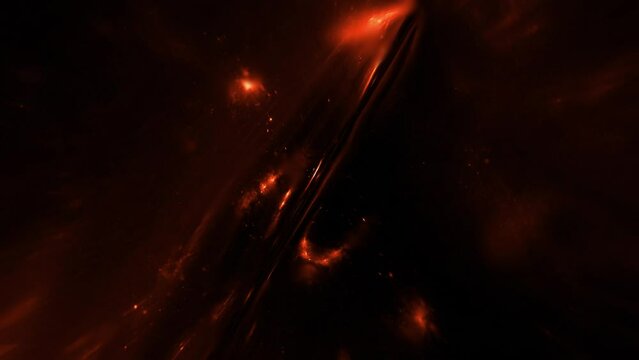 Deep red cosmic visuals of the universe warping space and time, background. Seamless loop