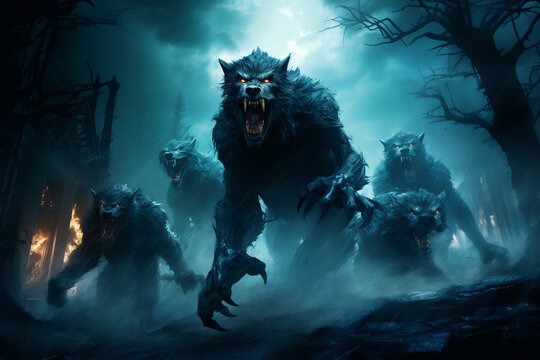 Nighttime Howlers, Sinister Wolf Monsters Under the Moonlight