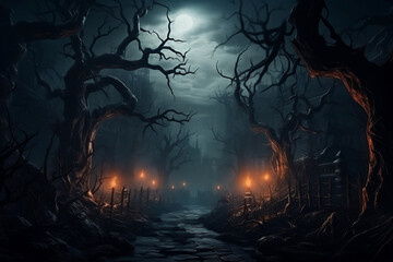 Haunted Hollow, Mysterious Halloween Forest with Twisted Trees