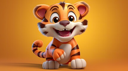 Cute 3D cartoon tiger character.
