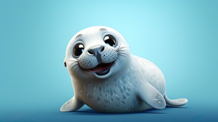 Cute 3D cartoon seal character.