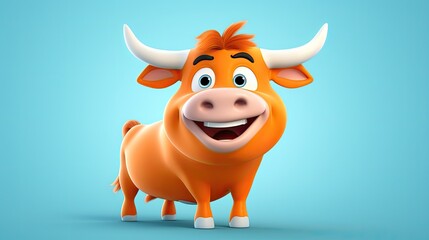 Cute 3D cartoon Ox character. - obrazy, fototapety, plakaty