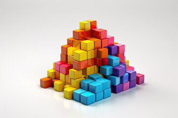 Obraz premium Colored cubes close-up on a white background. Mountain of colored cubes.