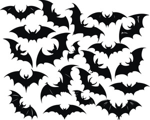 Black Bat Silhouttes set, Halloween bat, Vector Illustratrion Halloween, SVG
