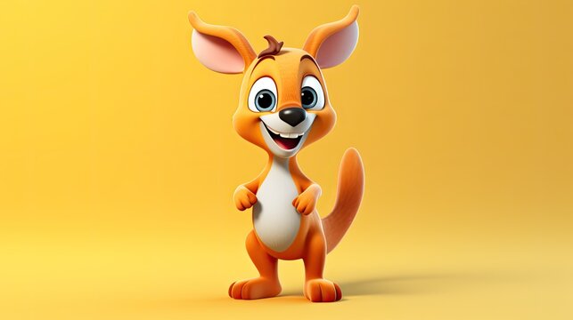 Cute 3D cartoon Kangaroo character.