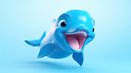 Cute 3D cartoon dolphin character.