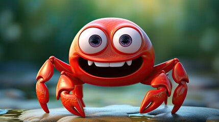 Cute 3D cartoon crab character. - obrazy, fototapety, plakaty
