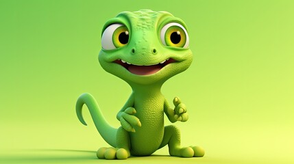 Cute 3D cartoon chameleon character.