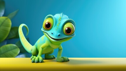 Fototapeta premium Cute 3D cartoon chameleon character.