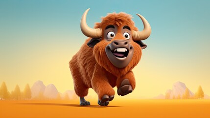 Cute 3D cartoon bison character.