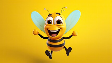 Cute 3D cartoon bee character. - obrazy, fototapety, plakaty