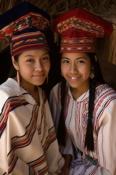 Three Young Native American Girls Wearing Graduation Caps