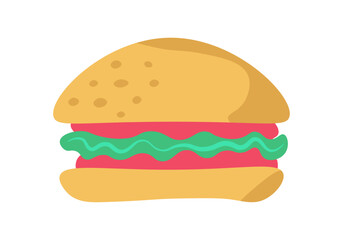 Tasty cartoon cheese burger illustration. Isolated delicious sandwich or hamburger for kids menu 