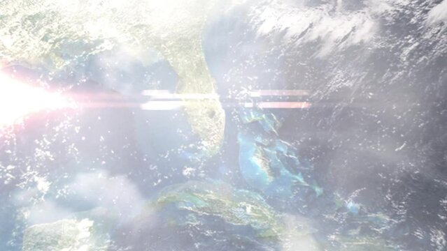 Zoom in from space and focus on Boca Raton, Florida, USA. 3D Animation. Background for travel intro. Elements of this image furnished by NASA