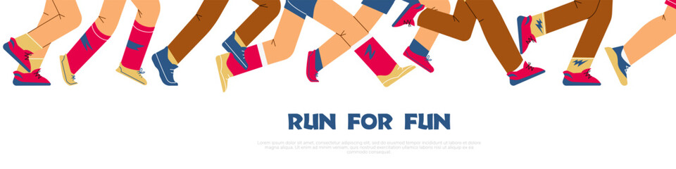 Obraz premium Decorative border with running people legs flat style, vector illustration