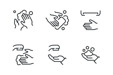 Hand washing simple vector line icon set.