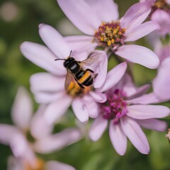 A close-up of a bee pollinating a flower, highlighting the delicate relationship between nature's elements3