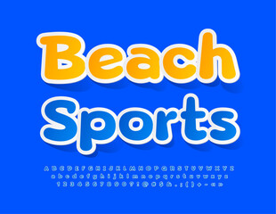 Vector modern Sign Beach Sports. Blue sticker Font. Creative Alphabet Letters and Numbers set