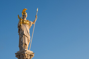 The statue of Athena. Member of the Twelve Olympians, goddess of wisdom, warfare, and handicraft....