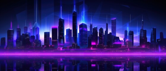 Fototapeta na wymiar Retro futuristic synthwave retrowave styled night cityscape with sunset on background. Cover or banner template for retro wave music