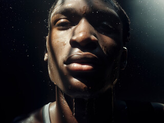 Portrait of sweating black man tired after exercise