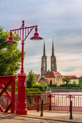 View at Tumski island and Cathedral of St John the Baptist in Wroclaw, Polan