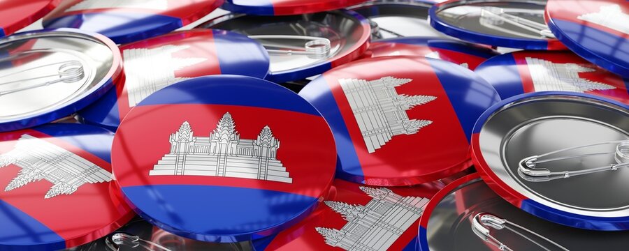 Cambodia - round badges with country flag - voting, election concept - 3D illustration
