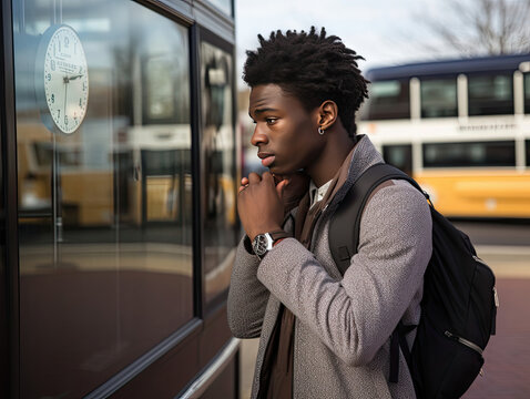 Portrait of a black man anxiously waiting for someone