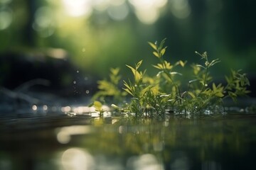 Obraz na płótnie Canvas A water droplet on a leaf in a lush green plant